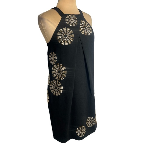 Trina Turk Black retro mod mini dress with gold starburst embellishments Size 4 - Picture 3 of 9